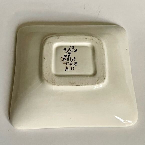 Vintage DP Delft Handpainted Floral 4” Tidbit Tray - Picture 11 of 15